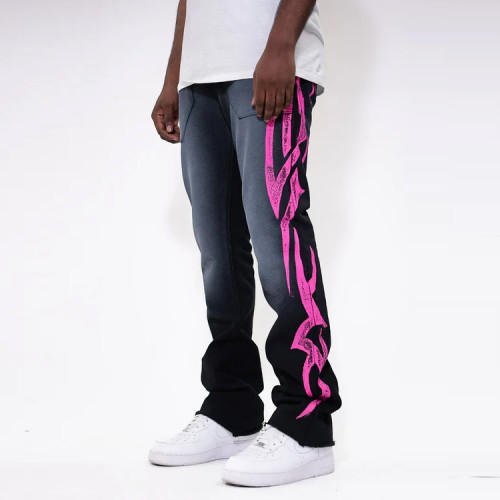 Custom Mens Streetwear Stacked Pants | Silk Screen Printed | Pockets | Loose Fit | For Men | Cotton