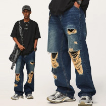 Custom Mens Streetwear Denim Jeans | Distressed | Washed | Ripped | Denim | Loose Fit | Vintage