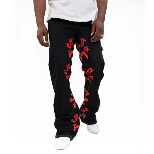 OEM pants | Black stacked pants | Silk screen printed | High quality printed | Men's straight pants