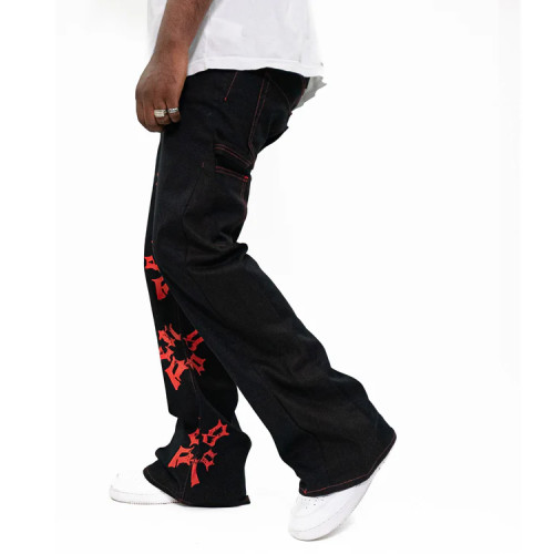 OEM pants | Black stacked pants | Silk screen printed | High quality printed | Men's straight pants