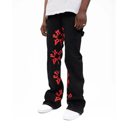 OEM pants | Black stacked pants | Silk screen printed | High quality printed | Men's straight pants