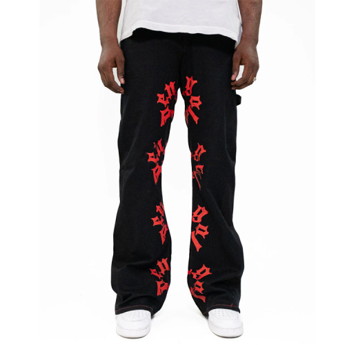 OEM pants | Black stacked pants | Silk screen printed | High quality printed | Men's straight pants