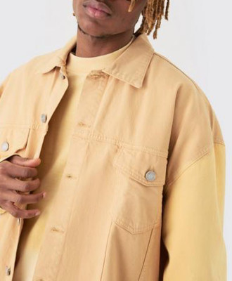 Oem jacket | Yellow denim jacket | Lapel jacket | Patchwork jacket | Casual versatile jacket
