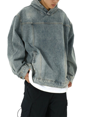Oem hoodie | Light blue denim hoodie | Loose casual hoodie | Comfortable hoodie | Solid color hoodie