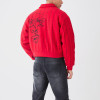 Custom jackets | Abstract face embroidered jacket | Lapel jacket | Red jacket | Zipper jackets