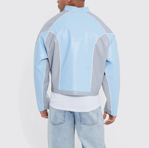 Custom jackets | Sky blue jacket | Leather jackets | Short jackets | Alphabet embroidered jackets