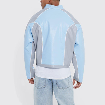 Custom jackets | Sky blue jacket | Leather jackets | Short jackets | Alphabet embroidered jackets