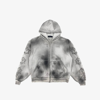 Custom Mens Streetwear Hoodies | Spray | Zip Up | White | Metal Zipper | Custom Logo | Printed Logo