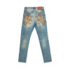 Custom pants | Skull graphic pant | Blue denim pant | Orange embroidered pants | Street vintage pant