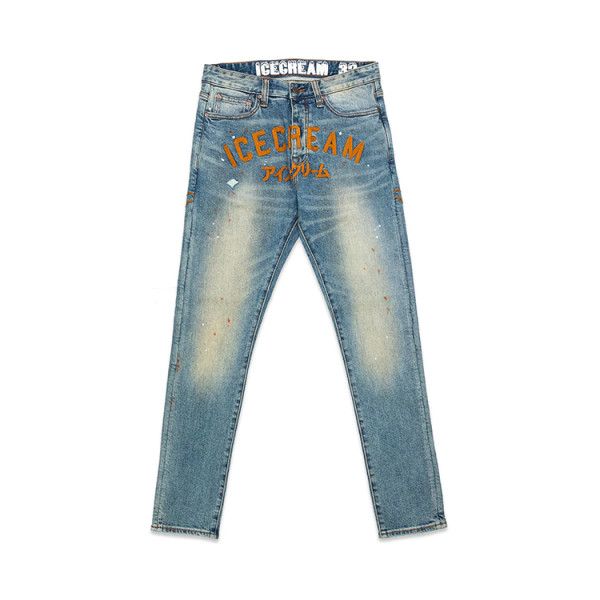 Custom pants | Skull graphic pant | Blue denim pant | Orange embroidered pants | Street vintage pant