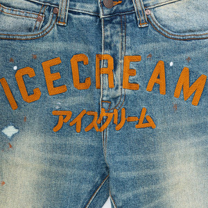 Custom pants | Skull graphic pant | Blue denim pant | Orange embroidered pants | Street vintage pant