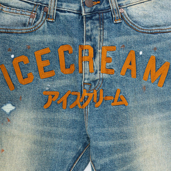 Custom pants | Skull graphic pant | Blue denim pant | Orange embroidered pants | Street vintage pant