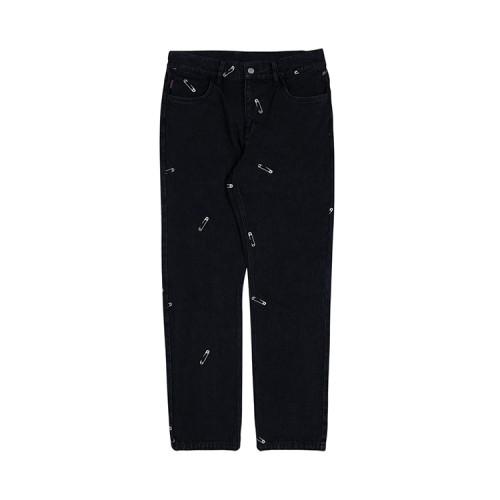 OEM pants | Silver pin embellished pants | Personalized pin denim pants | Trendy street style pants