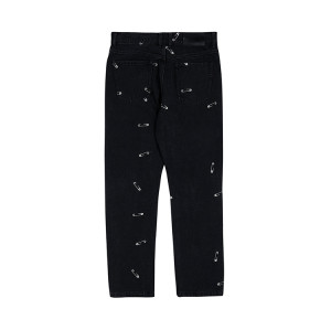 OEM pants | Silver pin embellished pants | Personalized pin denim pants | Trendy street style pants