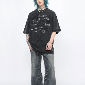 Custom T-shirt | Short sleeve printed t-shirt | Black t-shirt | Flower embroidery t-shirt