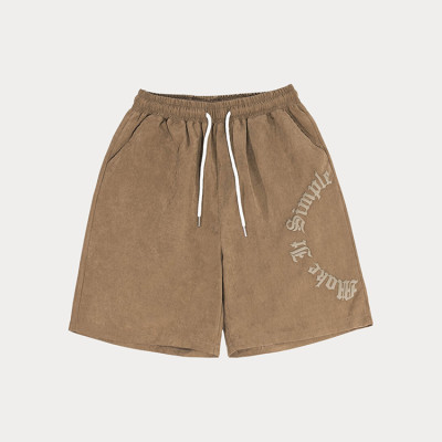 OEM shorts | Brown loose shorts | Alphabet print shorts | Drawstring shorts | Street vintage shorts