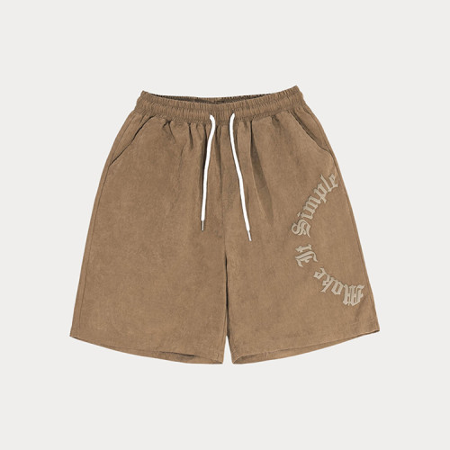 OEM shorts | Brown loose shorts | Alphabet print shorts | Drawstring shorts | Street vintage shorts