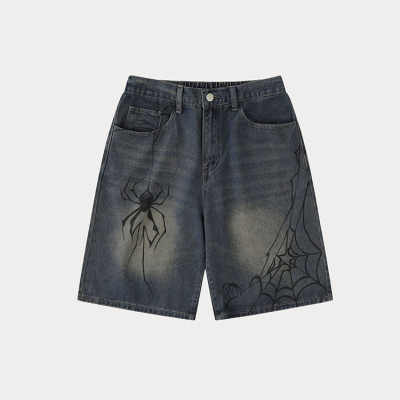 OEM shorts | Blue denim shorts | Hand painted spider shorts | Vintage shorts | Elastic waist shorts