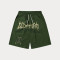 OEM shorts | Green loose shorts | Drawstring shorts | English print shorts | Fashion street shorts