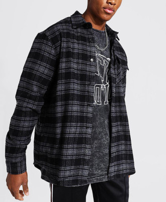 Oem jacket | Black and grey jacket | Plaid shirt jacket | Cotton shirt jacket | Long-sleeved jacket