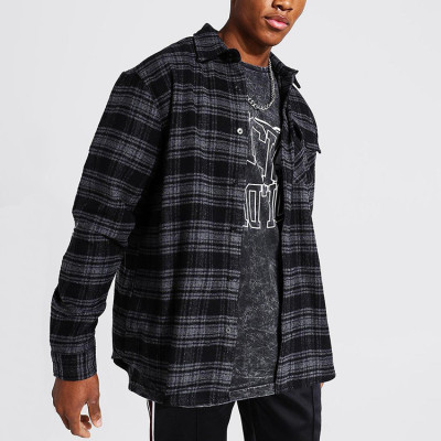 Oem jacket | Black and grey jacket | Plaid shirt jacket | Cotton shirt jacket | Long-sleeved jacket