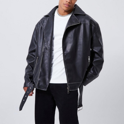 Oem jacket | Men's black leather jacket | Leather jacket with collar | Short leather jacket