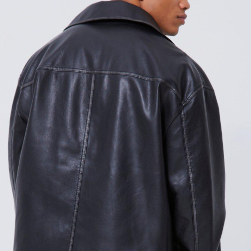 Oem jacket | Men's black leather jacket | Leather jacket with collar | Short leather jacket