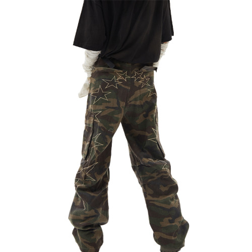 OEM pants | Camouflage pattern pants | Star embroidered pant | Large pocket design | Loose pants