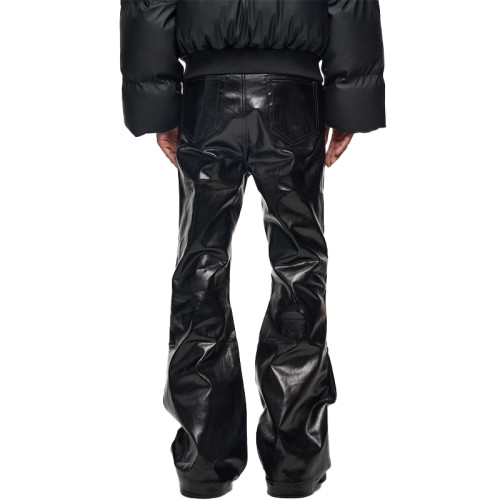 OEM pants | Black leather pants | Fashion street pants | Extra length straight pants