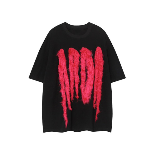 Custom T-shirt | Red fluffy T-shirt | Fashion forward flocked crafted T-shirt | High-quality t-shirt