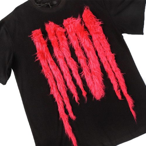 Custom T-shirt | Red fluffy T-shirt | Fashion forward flocked crafted T-shirt | High-quality t-shirt