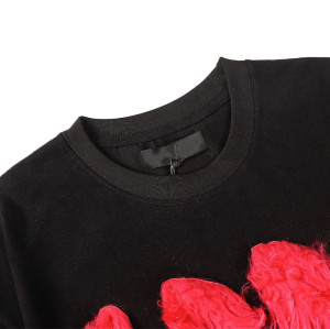 Custom T-shirt | Red fluffy T-shirt | Fashion forward flocked crafted T-shirt | High-quality t-shirt