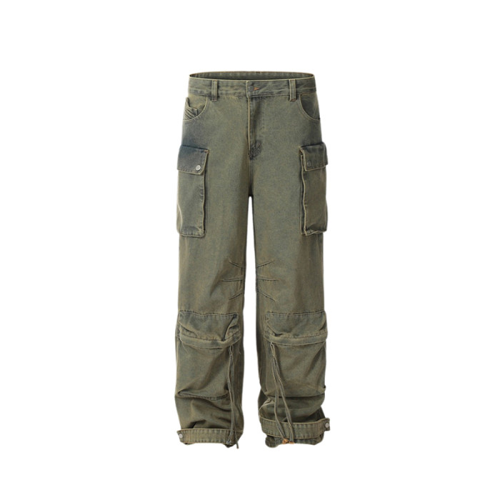 OEM pants | Make old washed blue denim pants | Practical multi-pocket pants | Outdoor versatile pant