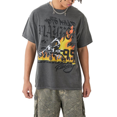 Custom T-shirt | Flame motorbike graphic printed t-shirt | Grey t-shirt | Street racing t-shirts