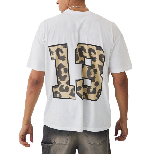 OEM T-shirt | Leopard printed t-shirt | White t-shirt | Fashion numbers t-shirt | Crew neck t-shirt