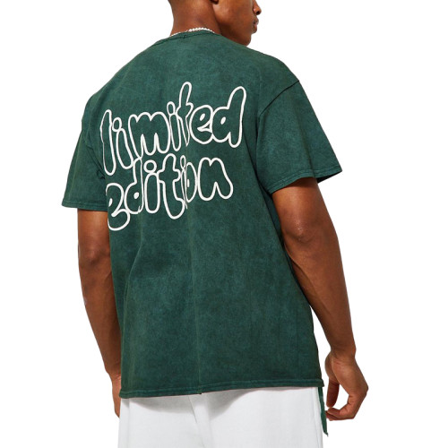 OEM T-shirt | Green short-sleeved t-shirt | Cotton t-shirt | Washed t-shirt | Alphabet print t-shirt