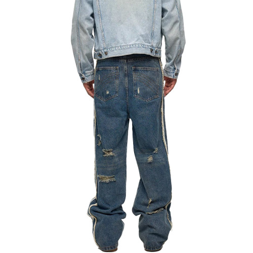 OEM pants | Light blue ripped pants | Vintage ripped pants | Street denim pants | Line printed pants