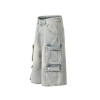 OEM shorts | Light blue overalls denim shorts | Multi-Pocket denim shorts | Washed denim shorts