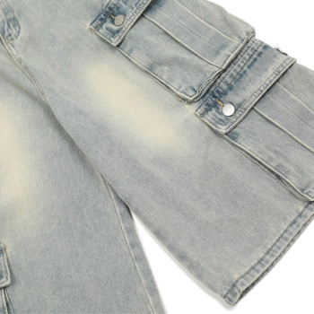 OEM shorts | Light blue overalls denim shorts | Multi-Pocket denim shorts | Washed denim shorts