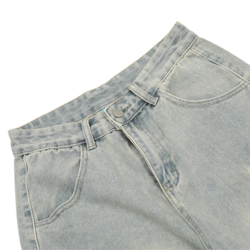 OEM shorts | Light blue overalls denim shorts | Multi-Pocket denim shorts | Washed denim shorts