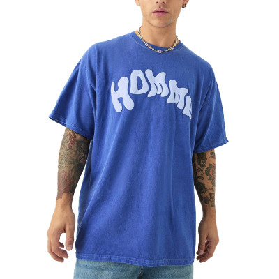 OEM T-shirt | Men's blue t-shirt | Soft cotton short sleeve tee | Trendy letter printed t-shirts