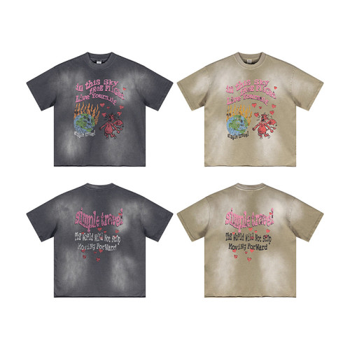 OEM T-shirt | Grey wash t-shirt | Colourful illustration print t-shirt | Environmental theme t-shirt