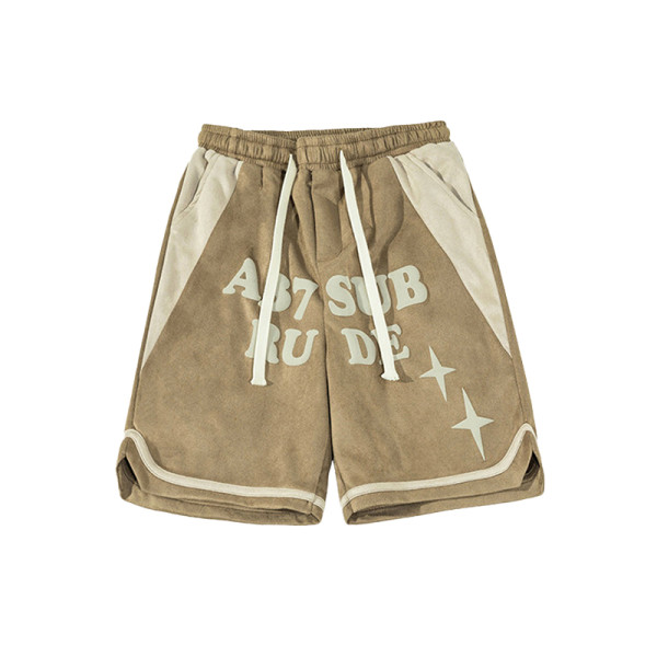 OEM shorts | Breathable shorts | High elastic sports shorts | Foam printing | Drawstring | Khaki