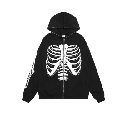 Oem jacket | Hooded jackets | Skull pattern printed | Metal zips | Custom logo | All-inclusive zip