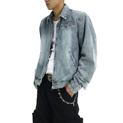 Oem jacket | Vintage style | Washed blue denim jacket | Short casual jacket | Solid colour jacket
