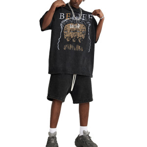 OEM T-shirt | Gold head print t-shirt  | Graphic print | Washed t-shirt | Round neck t-shirt | Black