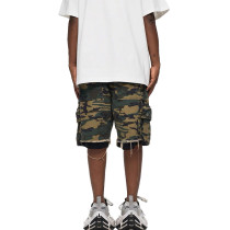 OEM shorts | Vintage camouflage shorts | Multi-pocket utility shorts | Dark greenish brown | Raggedy