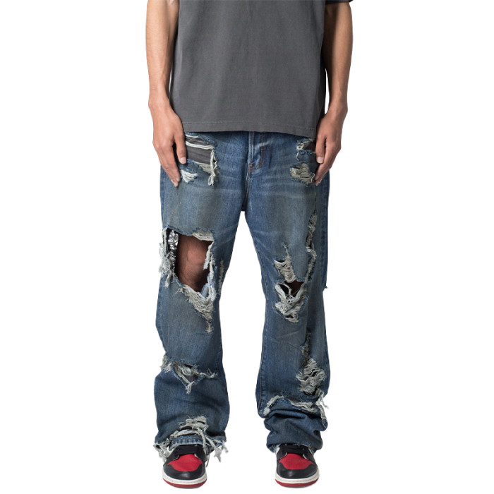 OEM pants | Denim pants | Ripped style pants | Asymmetrical ripped pants | Street hip hop style