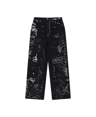 OEM pants | Graffiti denim pants | Irregular graffiti pants | Street skateboarding graffiti printed