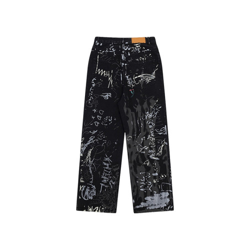 OEM pants | Graffiti denim pants | Irregular graffiti pants | Street skateboarding graffiti printed